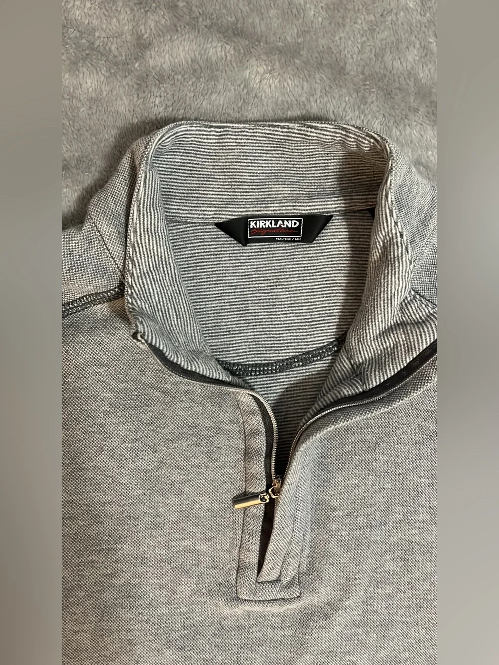 Kirkland Signature Mens Medium Gray Quarter Zip Pullover Sweater Knit Jacket